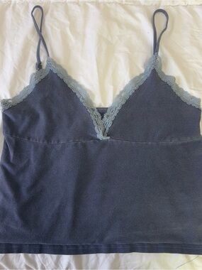 Brandy Melville Navy Blue Lace-Trim Tank Top